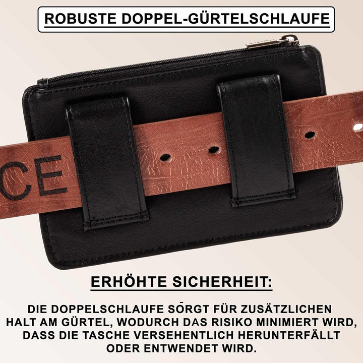 MATADOR Echt Leder Gürteltasche mit Magnetverschluss und YKK Reissverschlussfach mit RFID Schutz für