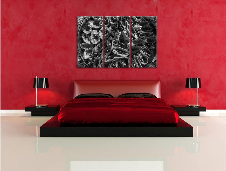 Pixxprint Tomaten Olivenöl Kräuter als Leinwandbild/Grösse: 3 Teilig (120x80 cm) cm/Wandbild/Kunstdr