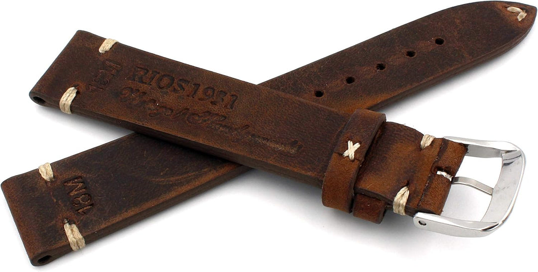 Rios1931 Sagittarius Vintage Rindsleder Uhrenarmband handgemacht in Deutschland Robust 18mm braun Mo