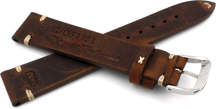 Rios1931 Sagittarius Vintage Rindsleder Uhrenarmband handgemacht in Deutschland Robust 18mm braun Mo