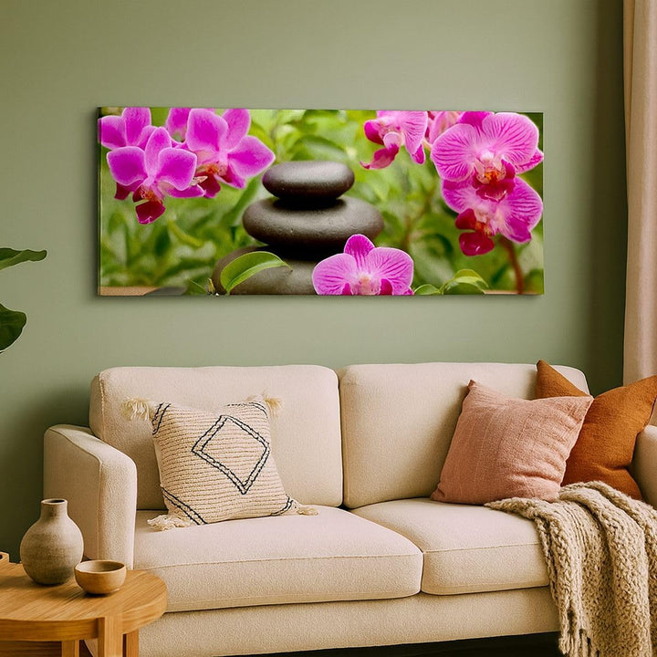 Wandbilder Dekoration Wohnzimmer Blumen Steine Bambus Dekoration Panorama Bilder auf Leinwand 120x50