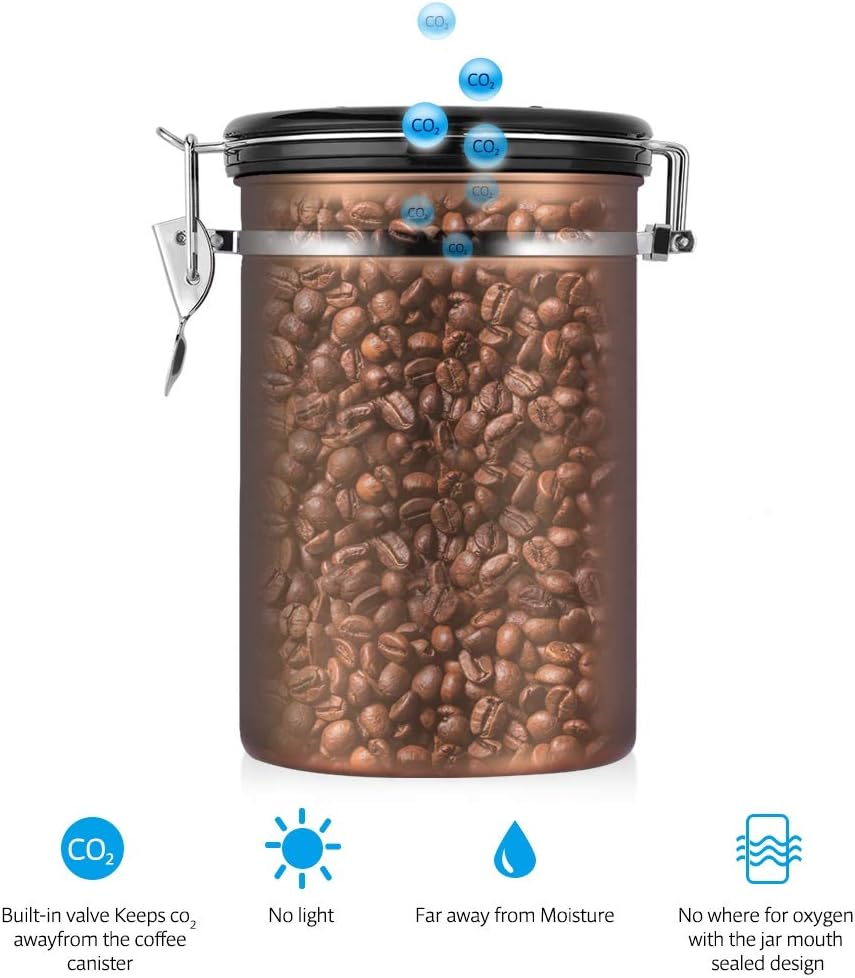 Kaffeekanister, 1,8 L, Edelstahl, Grosser Behälter, Luftdicht, für Gemahlenes Stahlpulver und Bohnen