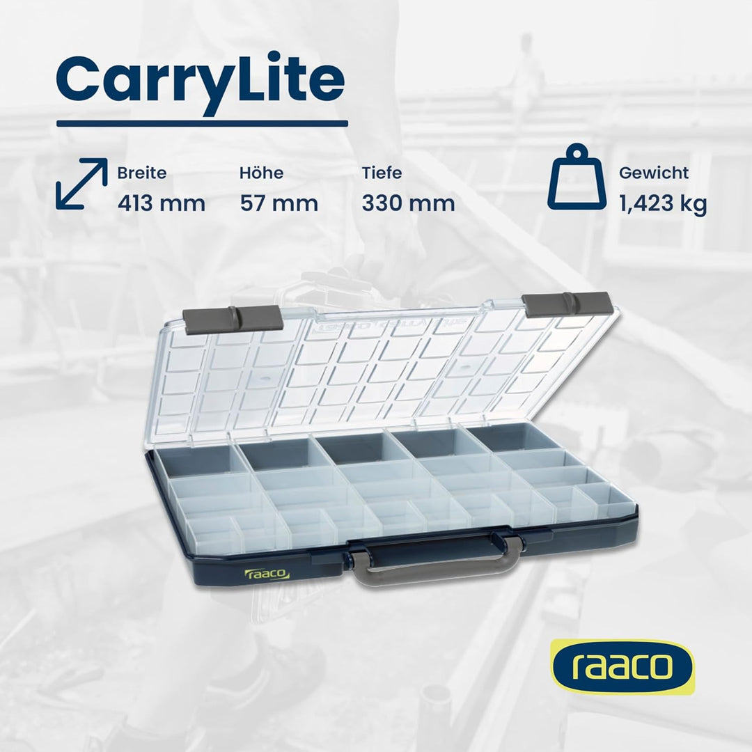 raaco CarryLite 55 5x10-25/2: Leicht Sortierbox für Werkstatt, mit 25 Einsätze für Kleinteile, Tragl