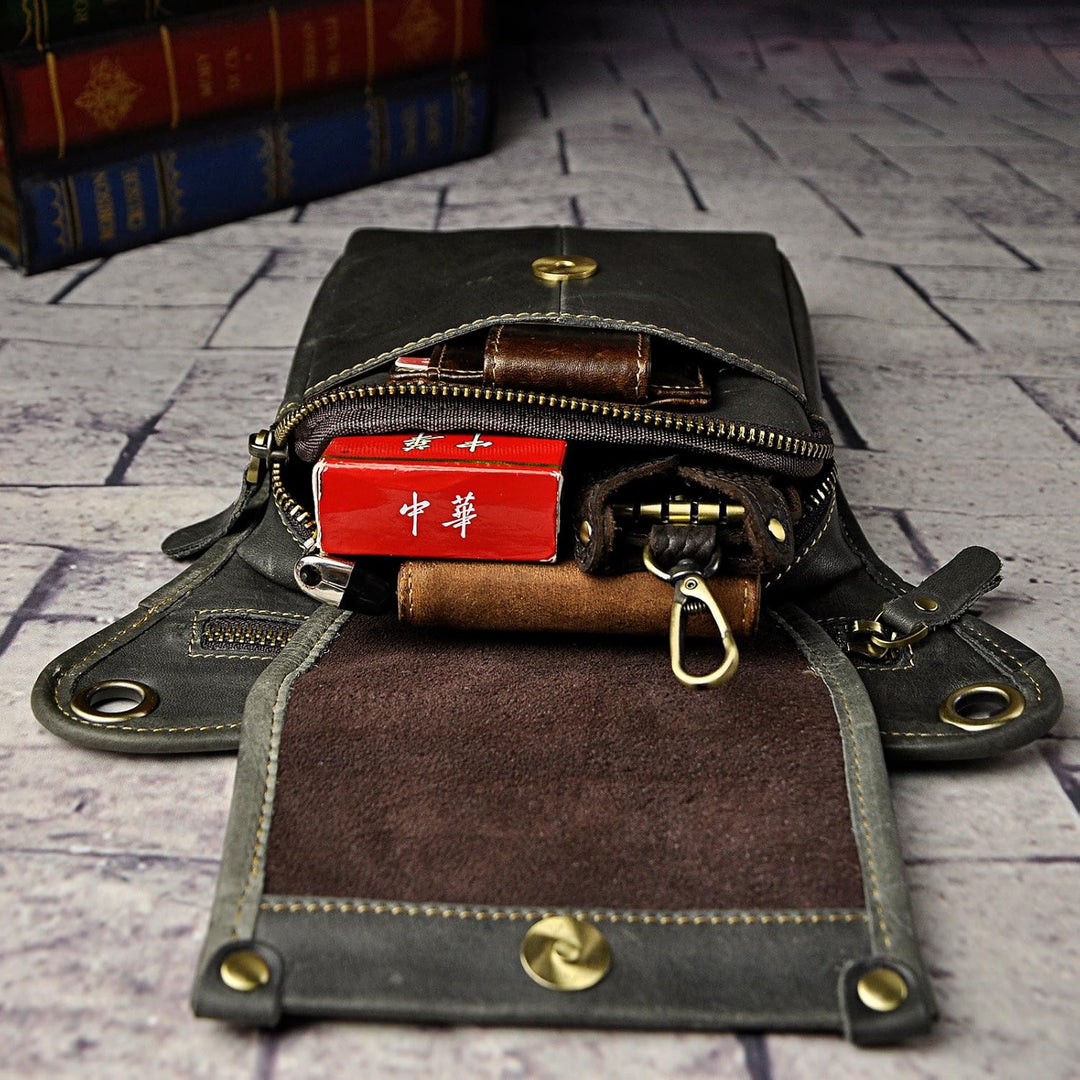 Le'aokuu Herren Echtes Leder Tasche Beinbeutel Beintasche Aussenbeintasche Beinbeuteltasche Reisen H