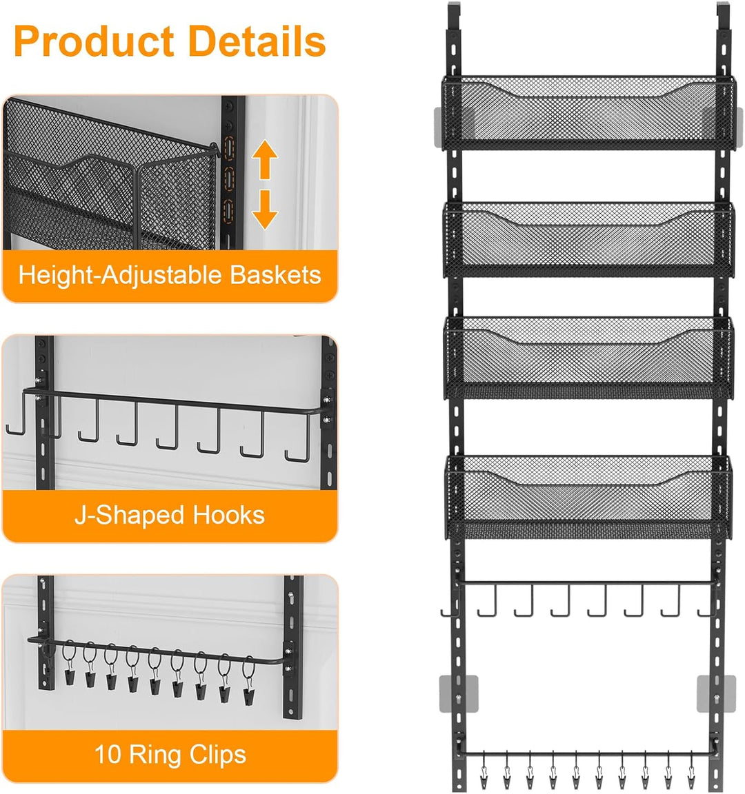 Über-der-Tür-Organizer, 2-in-1-Kleiderschrank-Organizer und Hutablage aus Metall mit 4 Verstellbaren