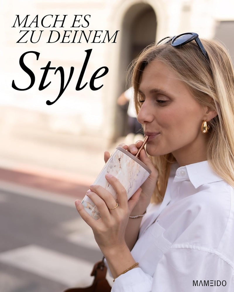MAMEIDO Thermobecher mit Strohhalm 700ml & 470ml - Trinkbecher mit Deckel und Strohhalm aus Edelstah