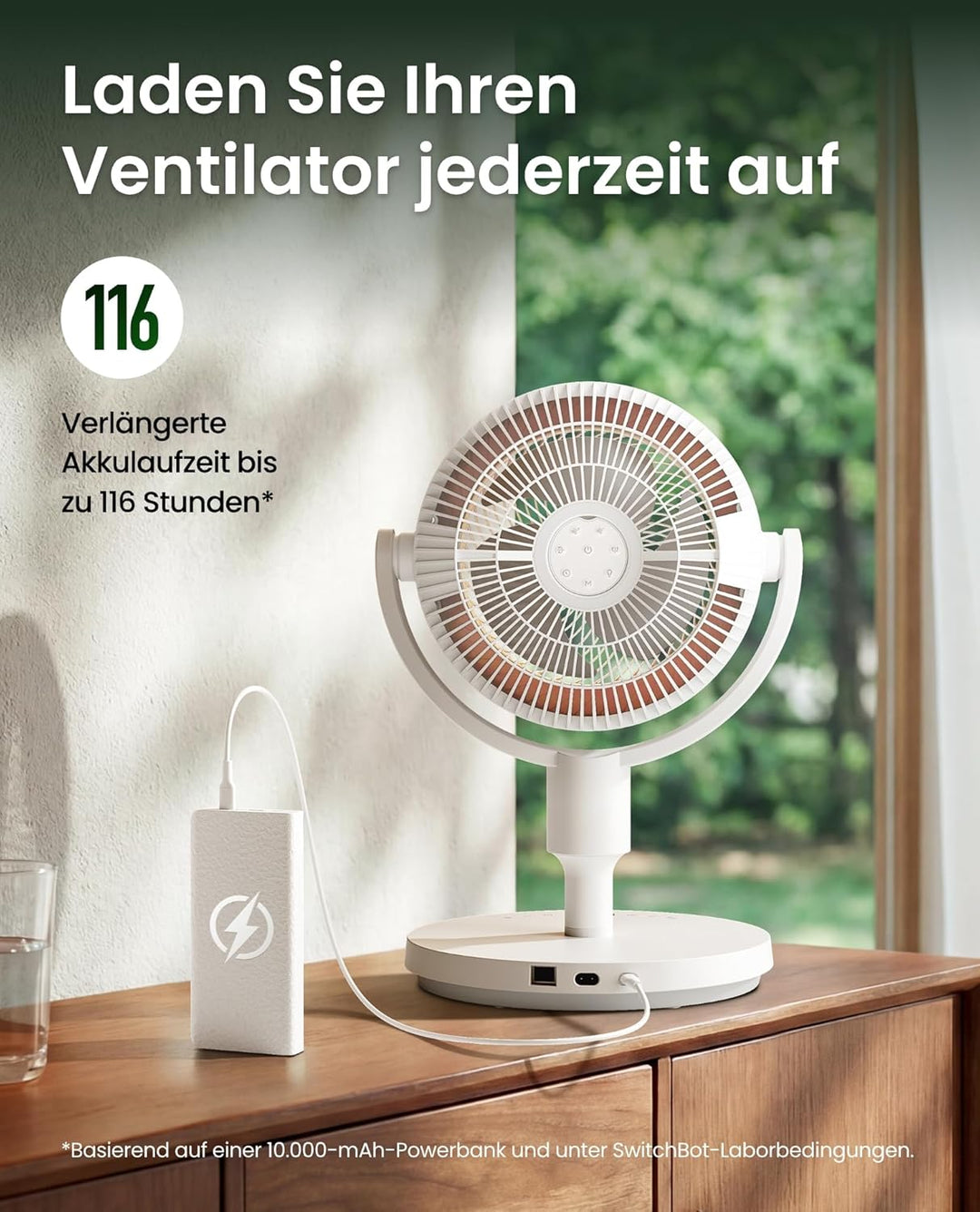 SwitchBot Standventilator mit Luftzirkulation mit RGB-Beleuchtung, 22 dB-ultra-leise, Fernbedienung,