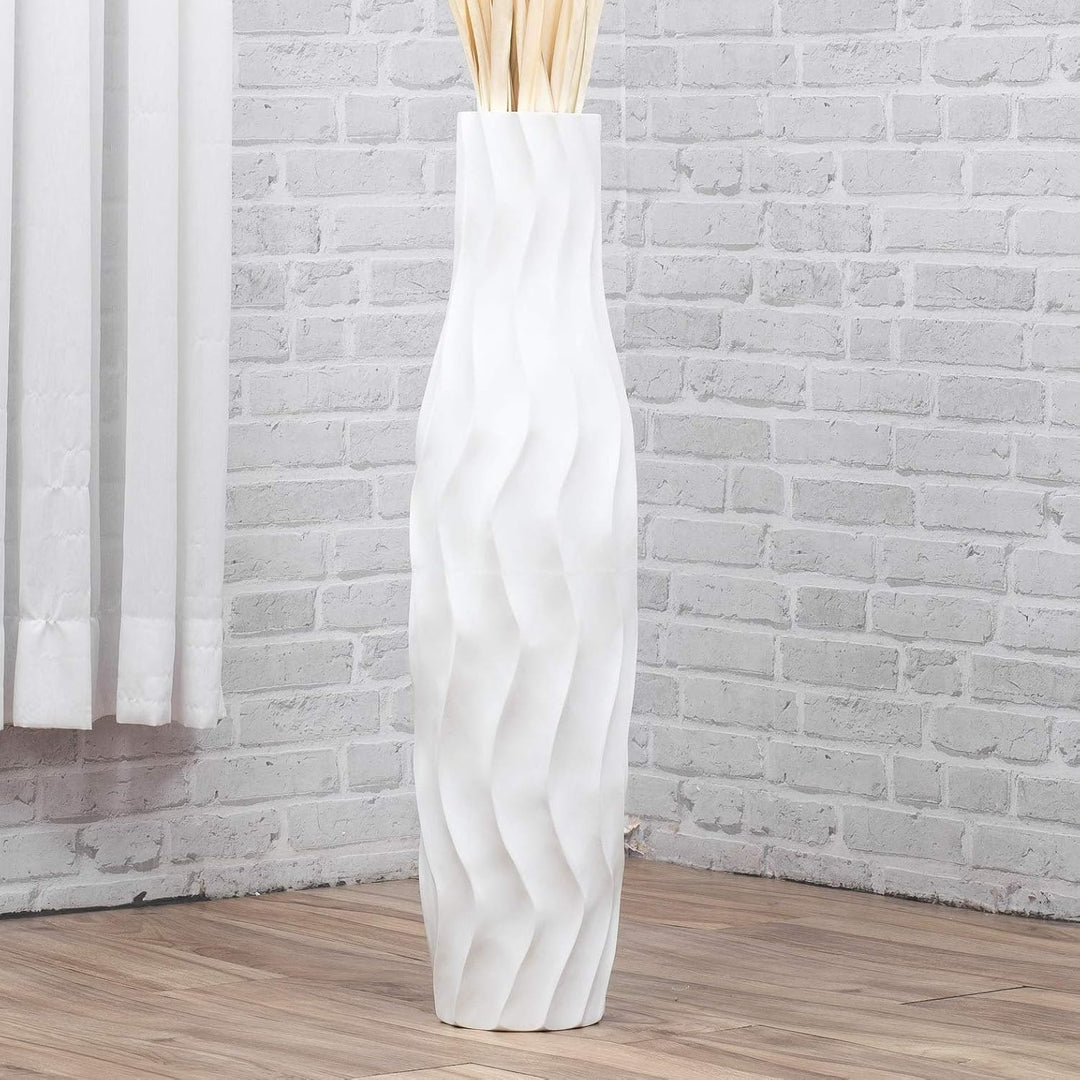Leewadee Grosse Bodenvase für Dekozweige hohe Standvase Design Holzvase, Holz, 70 cm, Weiss 70 cm We
