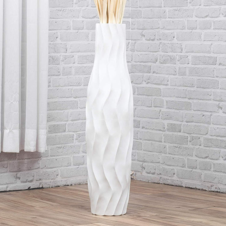 Leewadee Grosse Bodenvase für Dekozweige hohe Standvase Design Holzvase, Holz, 70 cm, Weiss 70 cm We