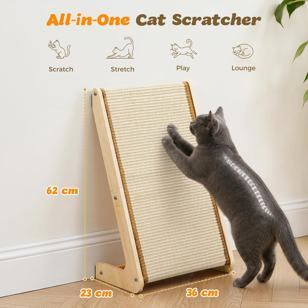 Gimars L-Form Kratzbrett für Katze - 63cm Hoch, Natursisal & Holz-Kratzmöbel, Dual-Use Kratzsäule fü