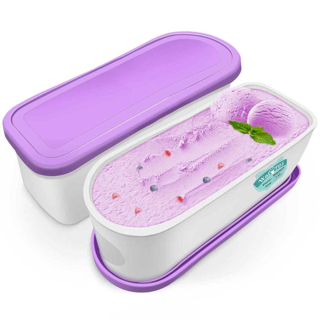 Walfos® Eisbehälter, 2er-Eisbehälterfür Speiseeis, 1.5L Eisbehälter mit Silikon-Deckel, BPA-frei Hau