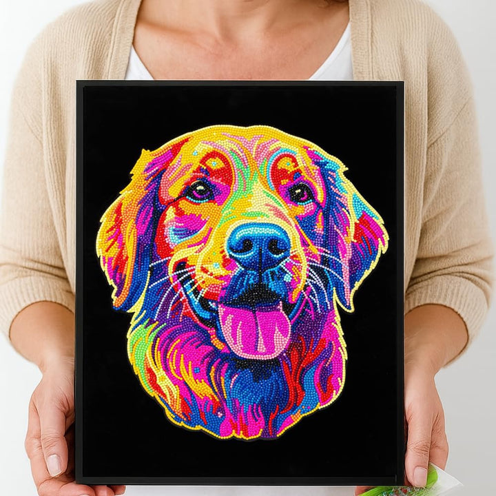 DIAMOND DOTZ 2594367 Original 5D Diamond Painting Set, Neon Golden Retriever, mit Neonfarben und Sam