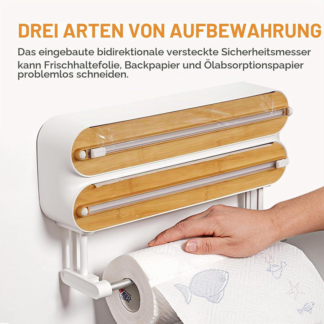 Holz Frischhaltefolienspender, Magnetisch Alufolienspender und Frischhalte, Wandrollenhalter Küche m