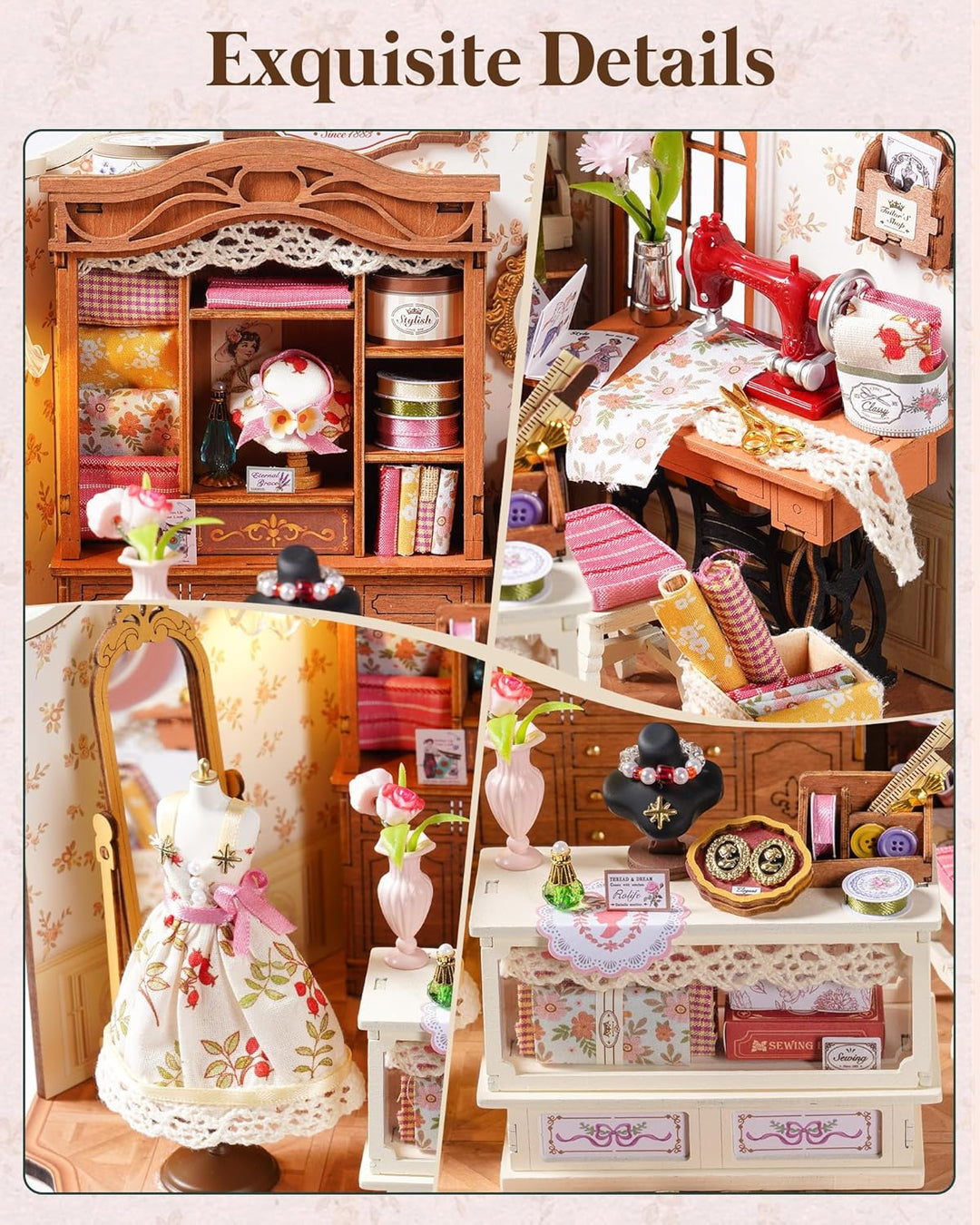 Rolife Puppenhaus ELSA’s Schneiderei DIY Miniaturhaus Bausatz aus Holz im Vintage Rustikal Stil Schn