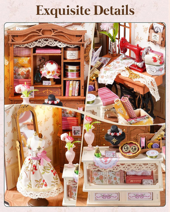 Rolife Puppenhaus ELSA’s Schneiderei DIY Miniaturhaus Bausatz aus Holz im Vintage Rustikal Stil Schn