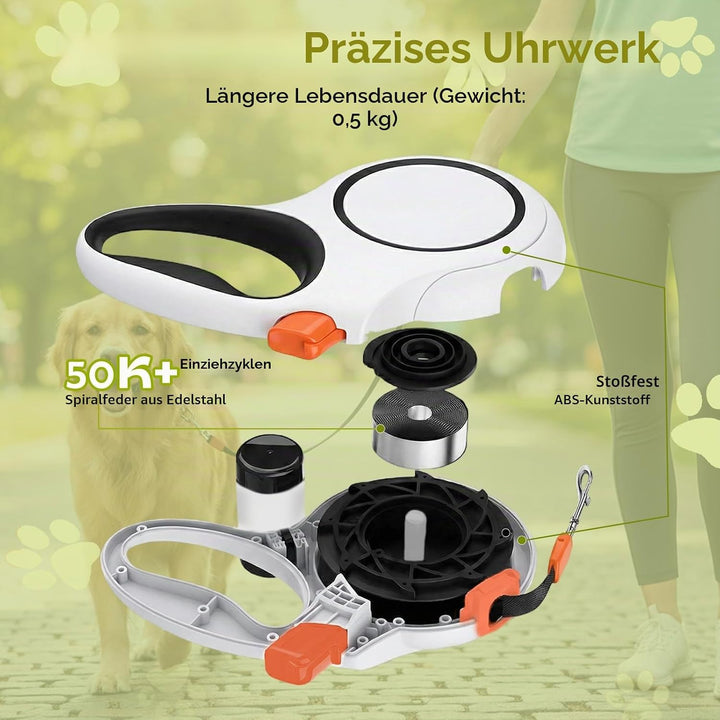 Hundeleine 8m, Robuste Rollleine für Hunde bis 50kg/110lbs, Flexileine mit Bequemen Griff & Kotbeute