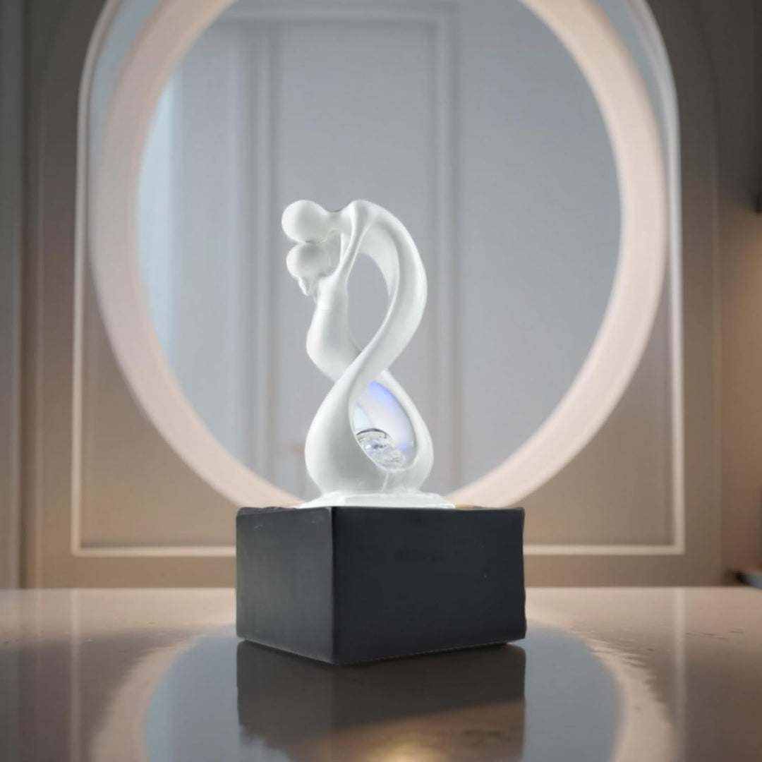 Zen'Light - Moderner Zimmerbrunnen Amor Schwarz&Weiss mit Farbigem LED-Licht - Abnehmbare Skulptur -