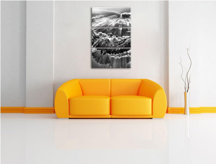 Pixxprint Adler über den Wolken / 3-Teilig/Gesamtmass 120cm Leinwandbild bespannt auf Holzrahmen/Wan