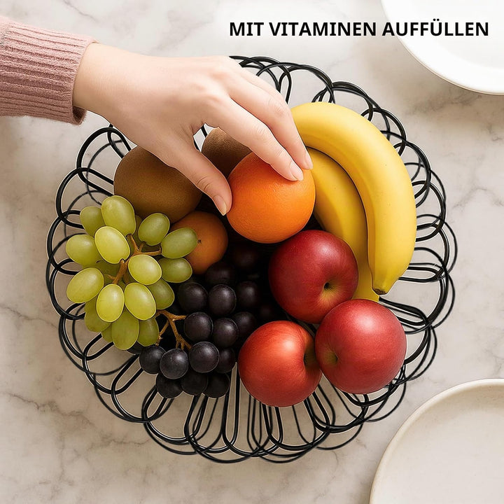 Obst Etagere Schwarz 2 Stöckig – Grosse Obstkorb Etagere aus Metall für Obst und Gemüse Aufbewahrung