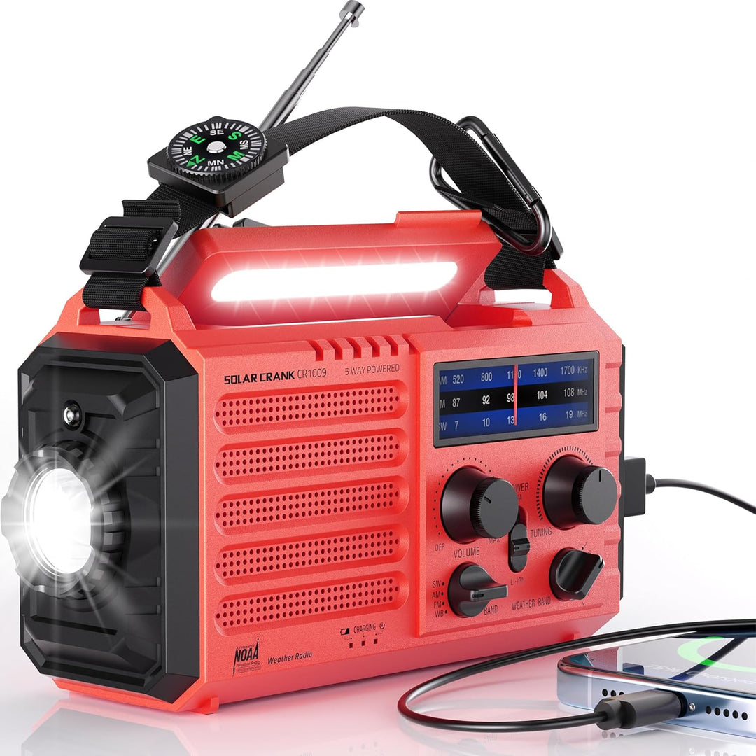 Mesqool Notfallradio Solar Kurbel Tragbares Radio, Wasserdicht LED Dynamo Lampe Powerbank AM/FM/SW-R