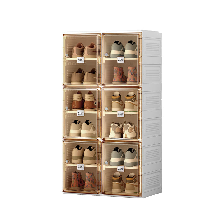 Transparente schuhregal,schuhboxen stapelbar Braun, mit magnetischer Tür, für Stöckelschuhe, Stiefel