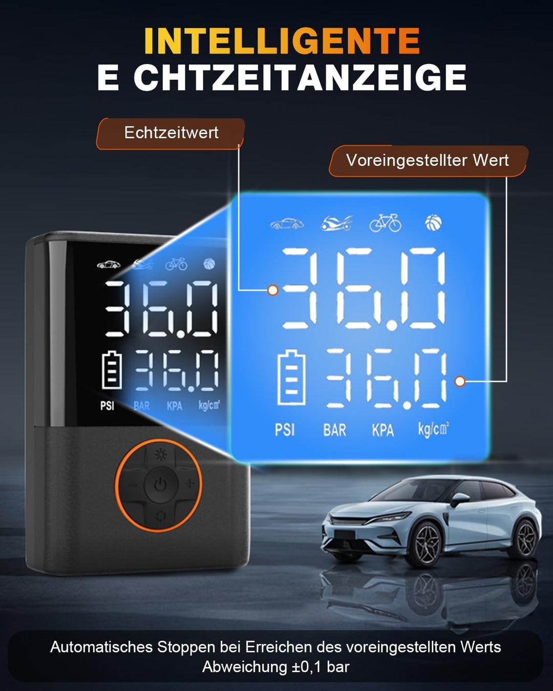 Kabelloser Elektrische Luftpumpe, 150 PSI 5400mAh, kabellose Mini Luftpumpe für Auto, Motorrad, E-Bi