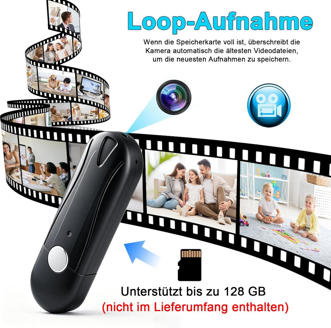 Mini BodyCam,Tragbare Kleine Kamera innen und Aussenbereich,USB-Stick Videokamera HD 1080P MikroKame