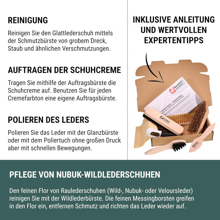 Langlauf Schuhbedarf Schuhputzset II 9tlg I Schuhbürsten Set zum putzen, Made in Germany I Schuhpfle