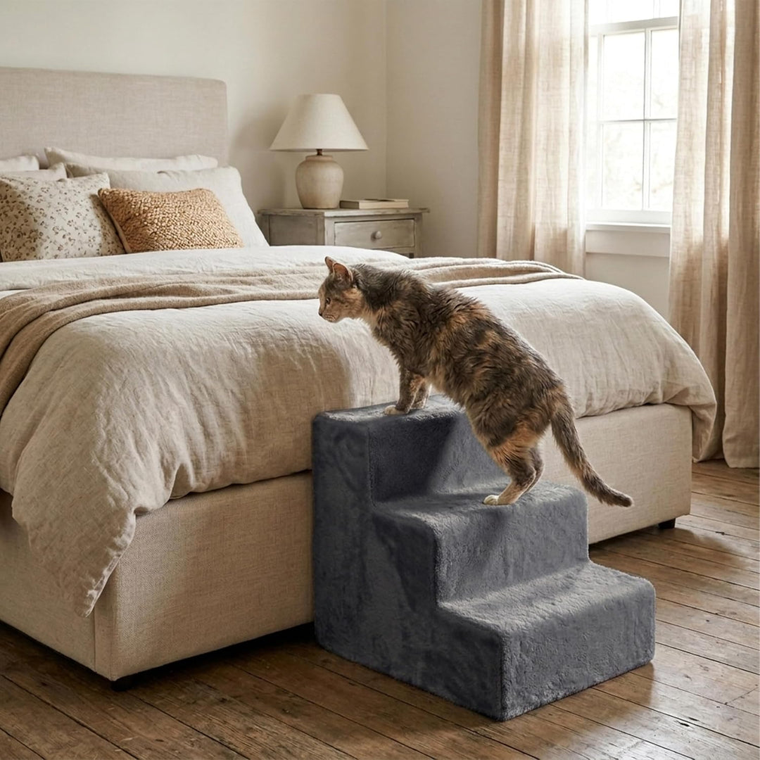 Relaxdays Hundetreppe, 3 Stufen, HxBxT: 36,5 x 35 x 45 cm, 50 kg, Abnehmbarer Stoffbezug, Hunderampe