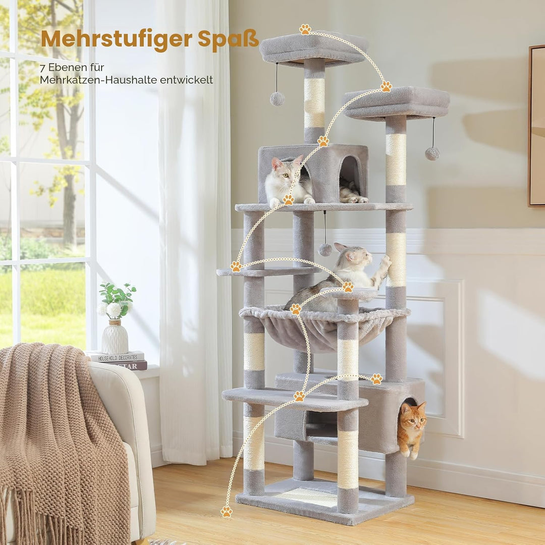 PAWZ Road Kratzbaum für grosse Katzen, 184 cm, 1,9 m grosser Katzenturm mit Sisalüberzogenen Kratzbä