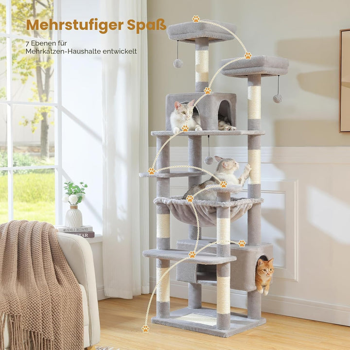 PAWZ Road Kratzbaum für grosse Katzen, 184 cm, 1,9 m grosser Katzenturm mit Sisalüberzogenen Kratzbä