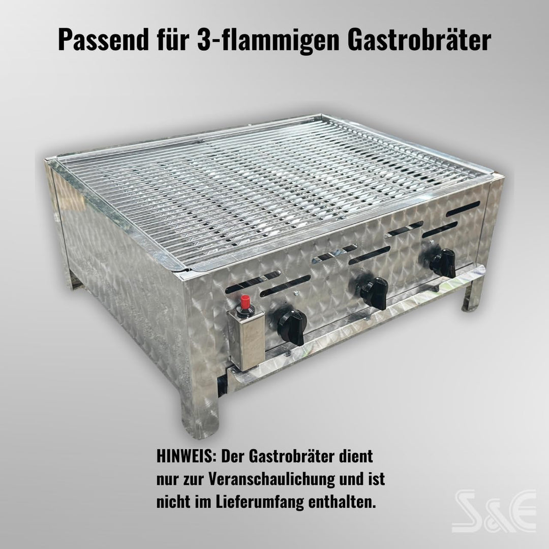 Rost-Set für 3-flammigen Gastrobräter mit Flammenabdeckung, Edelstahl | Für 3-flammige Gastrobräter,
