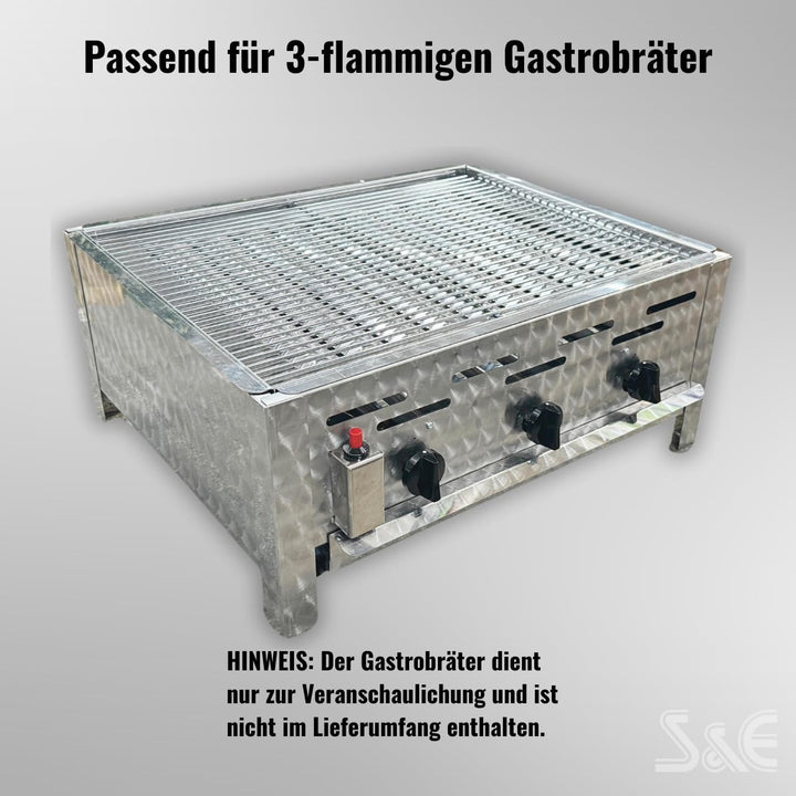 Rost-Set für 3-flammigen Gastrobräter mit Flammenabdeckung, Edelstahl | Für 3-flammige Gastrobräter,