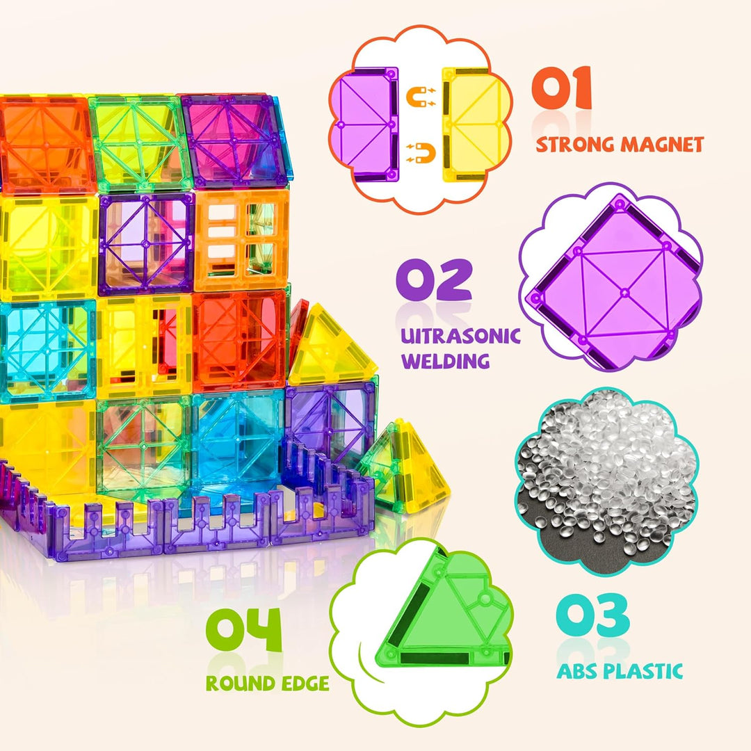 cossy Magnetische Bausteine 60 Teile,Magnetspiel für Kinder,Magnetbausteine für Jungen und Mädchen,M
