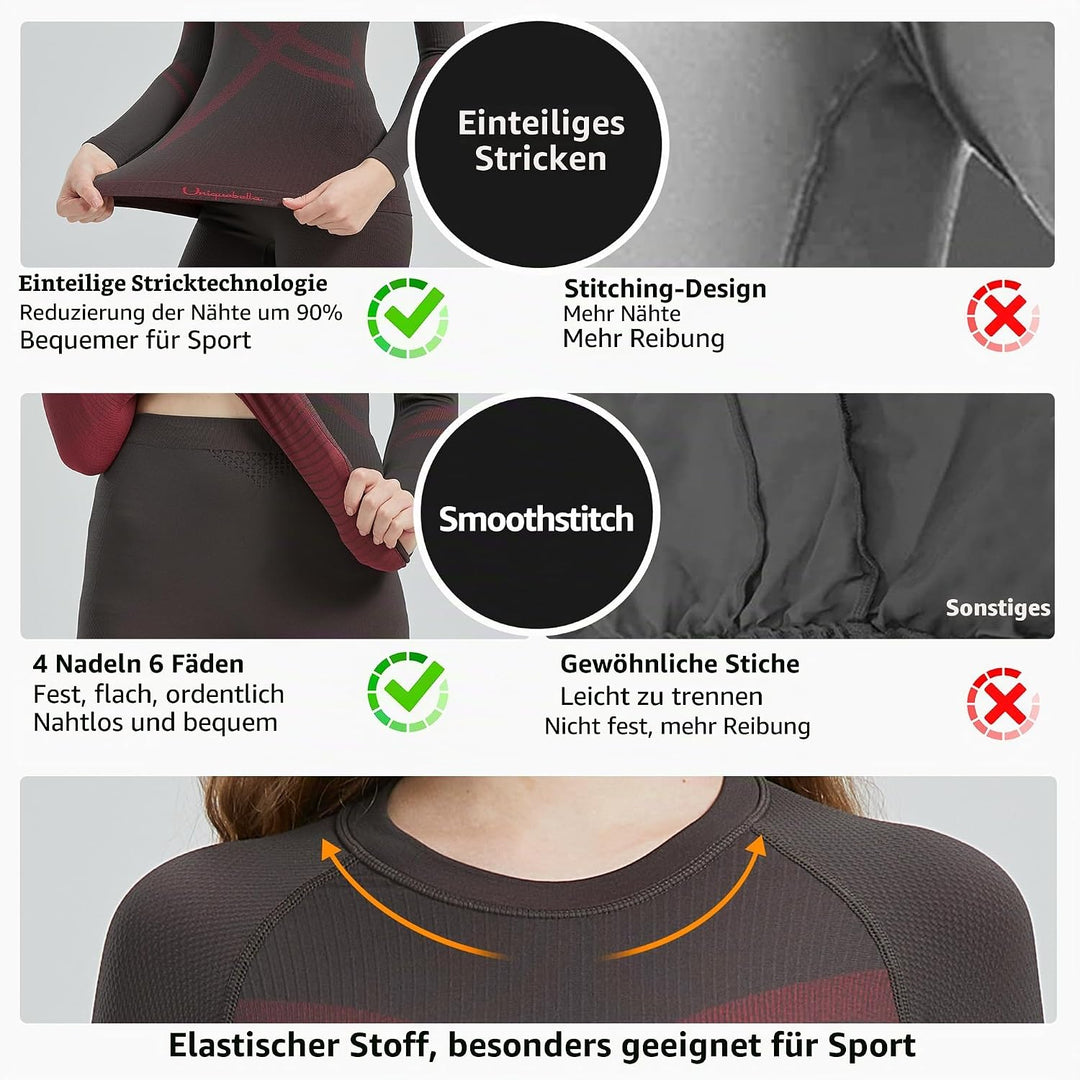 UNIQUEBELLA Thermo Unterwäsche Damen, Skiunterwäsche Atmungsaktiv Funktionsunterwäsche, Antibakterie