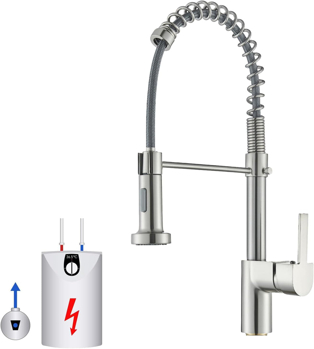 HUAHOMDY Modern low pressure kitchen tap 360° schwenkbarer Mischer Ausziehbarer Wasserhahn für die S