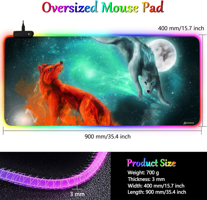 DORRISO Neu Gaming Mauspad Grosses RGB 900x400x3 mm XXL LED Schreibtischunterlage Wasserdicht Anti R