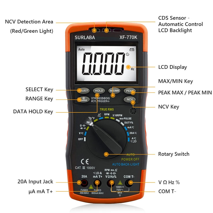 Digitales Automotive Multimeter & Signal Pick Up Induktiver Klemme Set, Smart Multitester für AC/DC