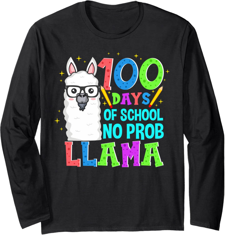 100 Days Of School No Prob-llama Teachers Students Langarmshirt