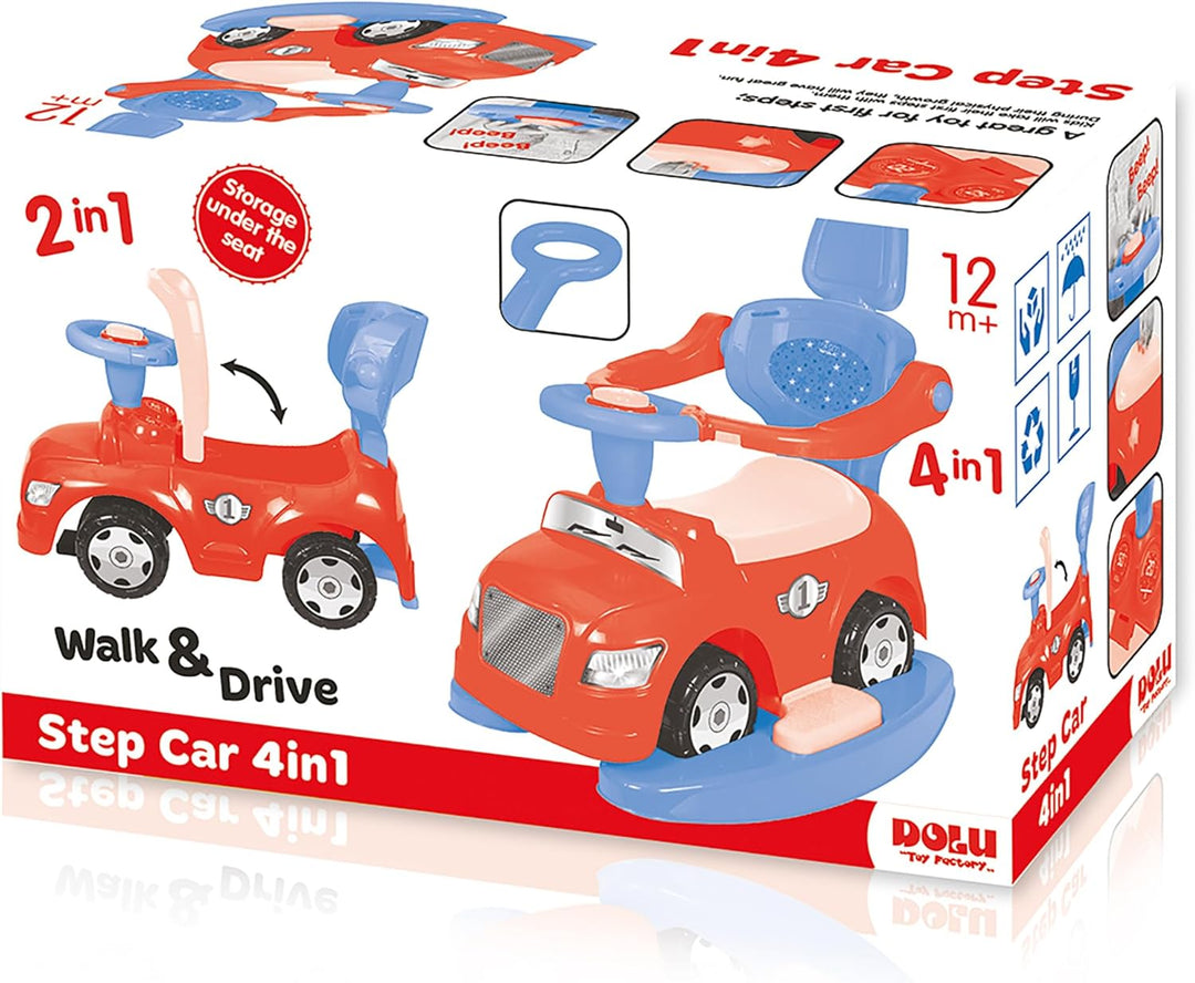 Dolu 4-in-1-Aufsitzfahrzeug für Kinder, Kinder-Trittauto, Lauf- und Fahrfahrzeug für Kinder mit Hupe