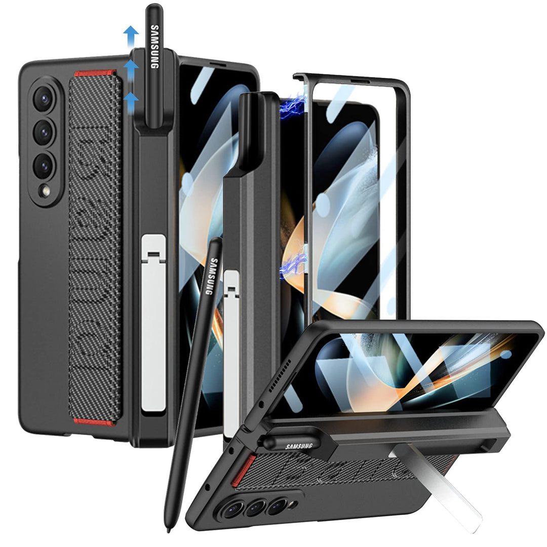 NINKI Magnetic Case für Samsung Galaxy Z Fold 4 hülle mit S Stift Halter Gurt,[Scharnierschutz] [Bil
