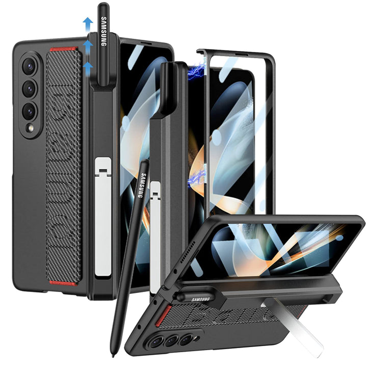 NINKI Magnetic Case für Samsung Galaxy Z Fold 4 hülle mit S Stift Halter Gurt,[Scharnierschutz] [Bil