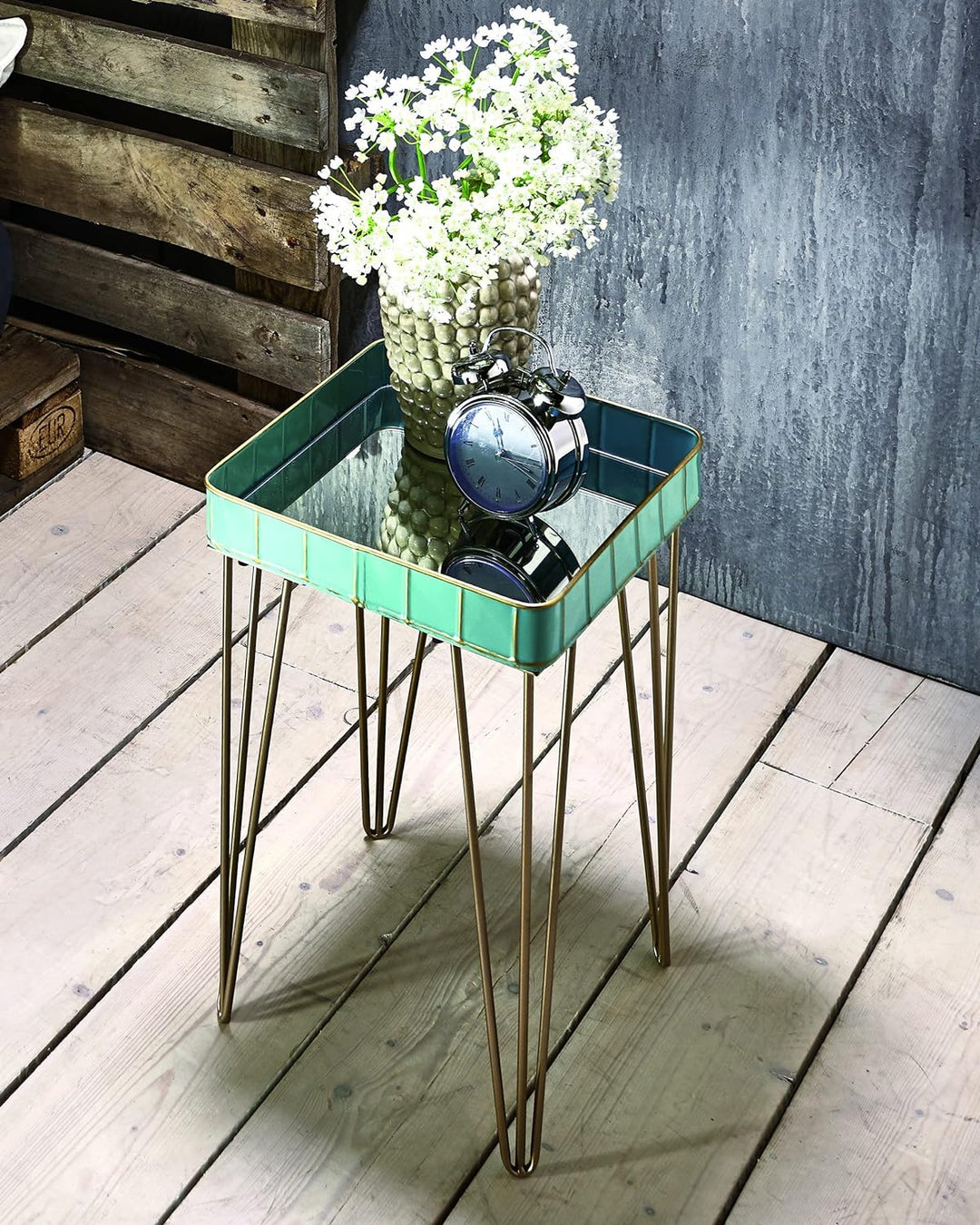 HAKU Möbel Beistelltisch, Metall, gold-türkis, B 35 x T 35 x H 56 cm Gold-türkis 35 x 35 x 56 cm, Go