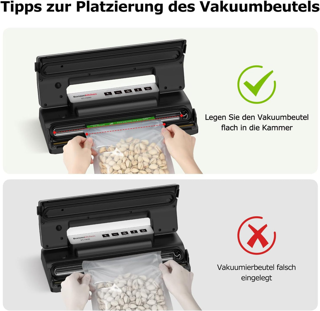 Bonsenkitchen Vakuumiergerät, 30 cm stabile Schweissnaht, Pulse-Funktion für Feuchtes, externer Vaku