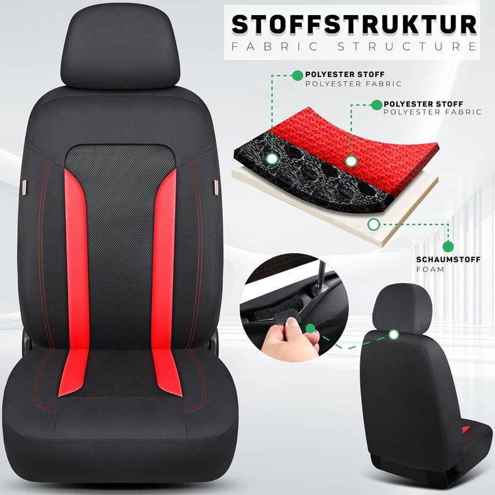 Schonbezüge Sitzbezüge für Ford Fiesta MK 7 Bj 2008-16 in Schwarz/Rot TF3