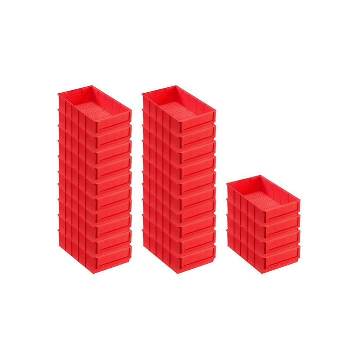 SuperSparSet 24x Rote Industriebox 300 B | HxBxT 8,1x18,3x30cm | 3,4 Liter | Sichtlagerkasten, Sorti