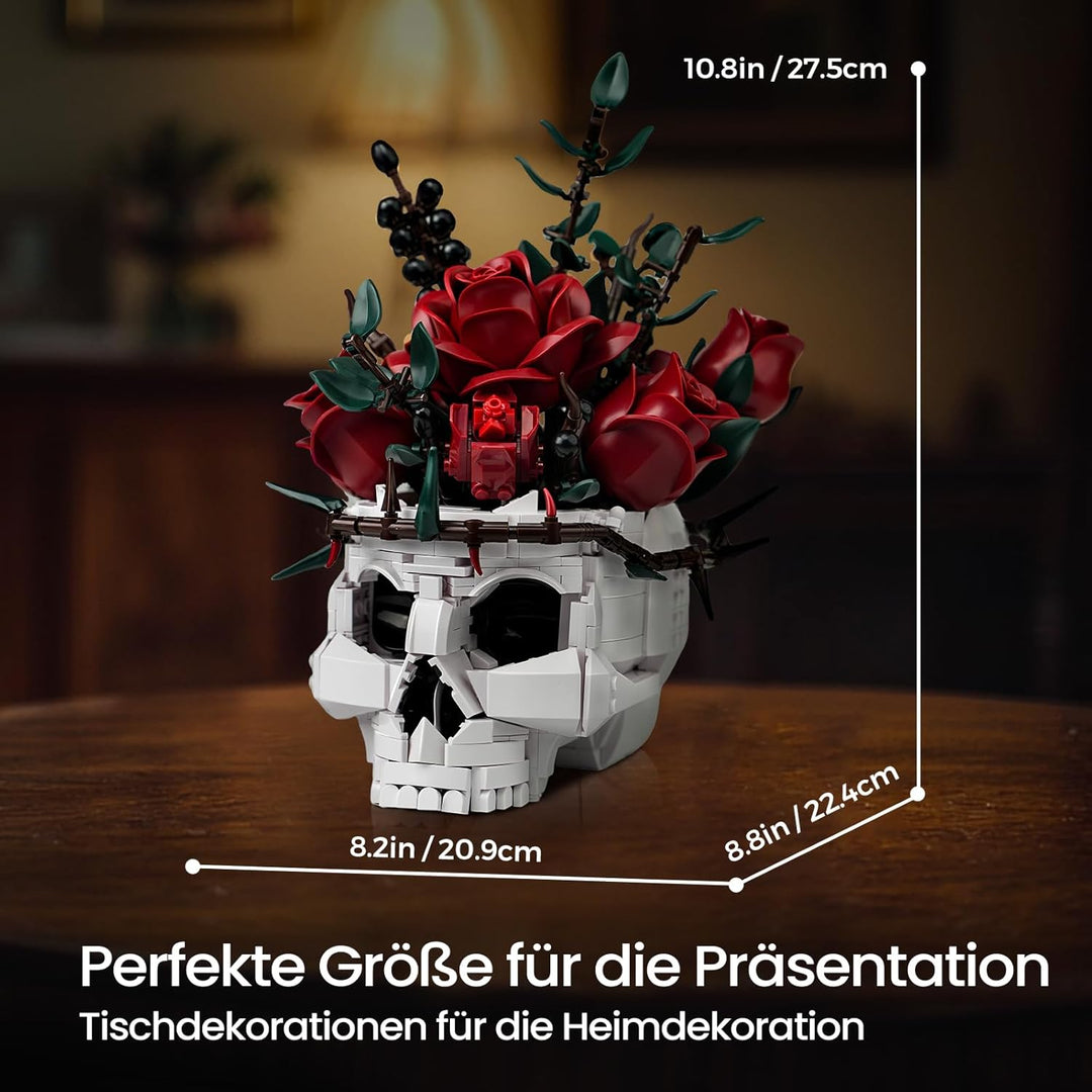 Millionspring-Bausatz für rote Rosensträusse mit Totenkopfvase, rote künstliche Rosen, Geschenke für