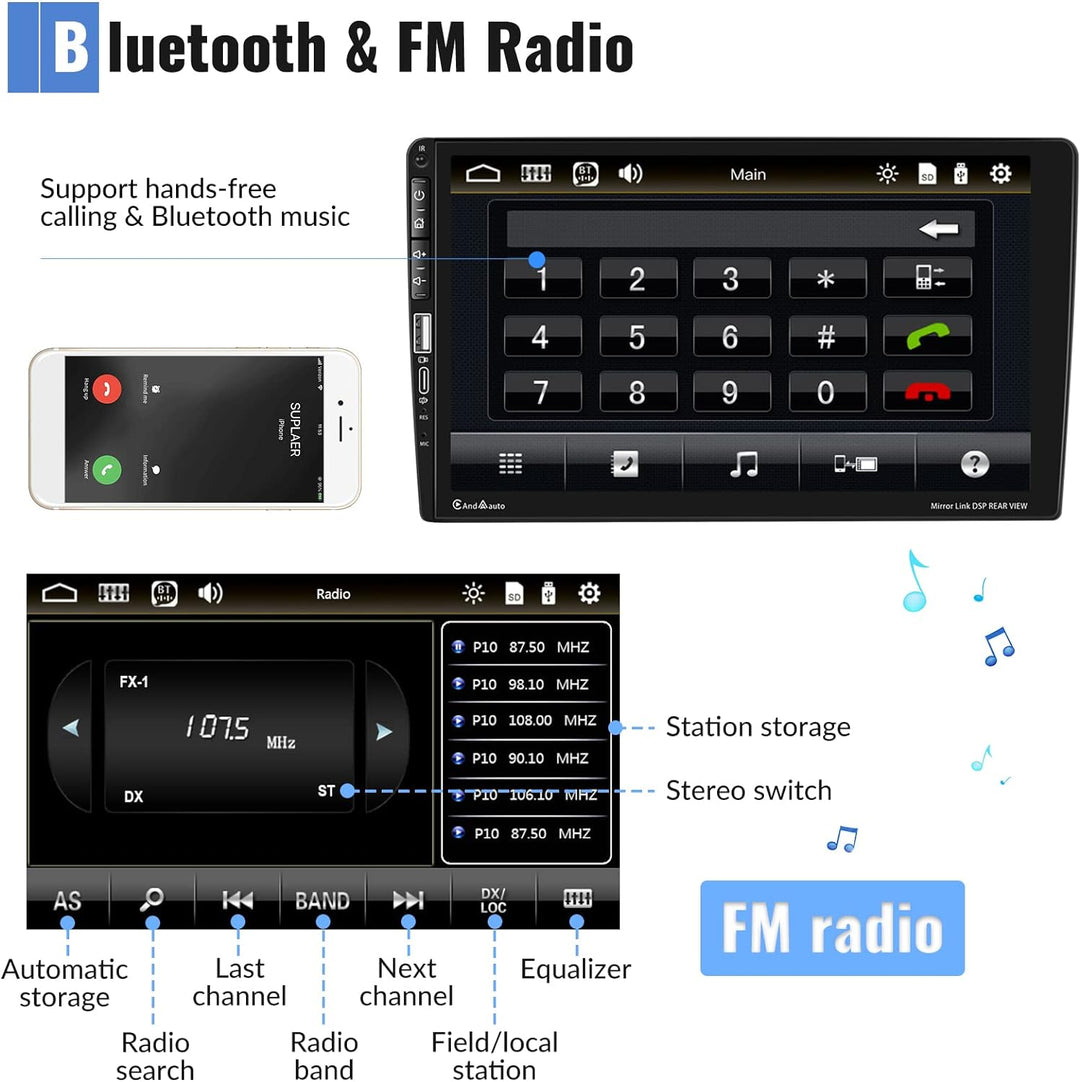 Autoradio 1 Din mit Apple Carplay Android Auto Bluetooth Freisprecheinrichtung 9 Zoll Touchscreen Au