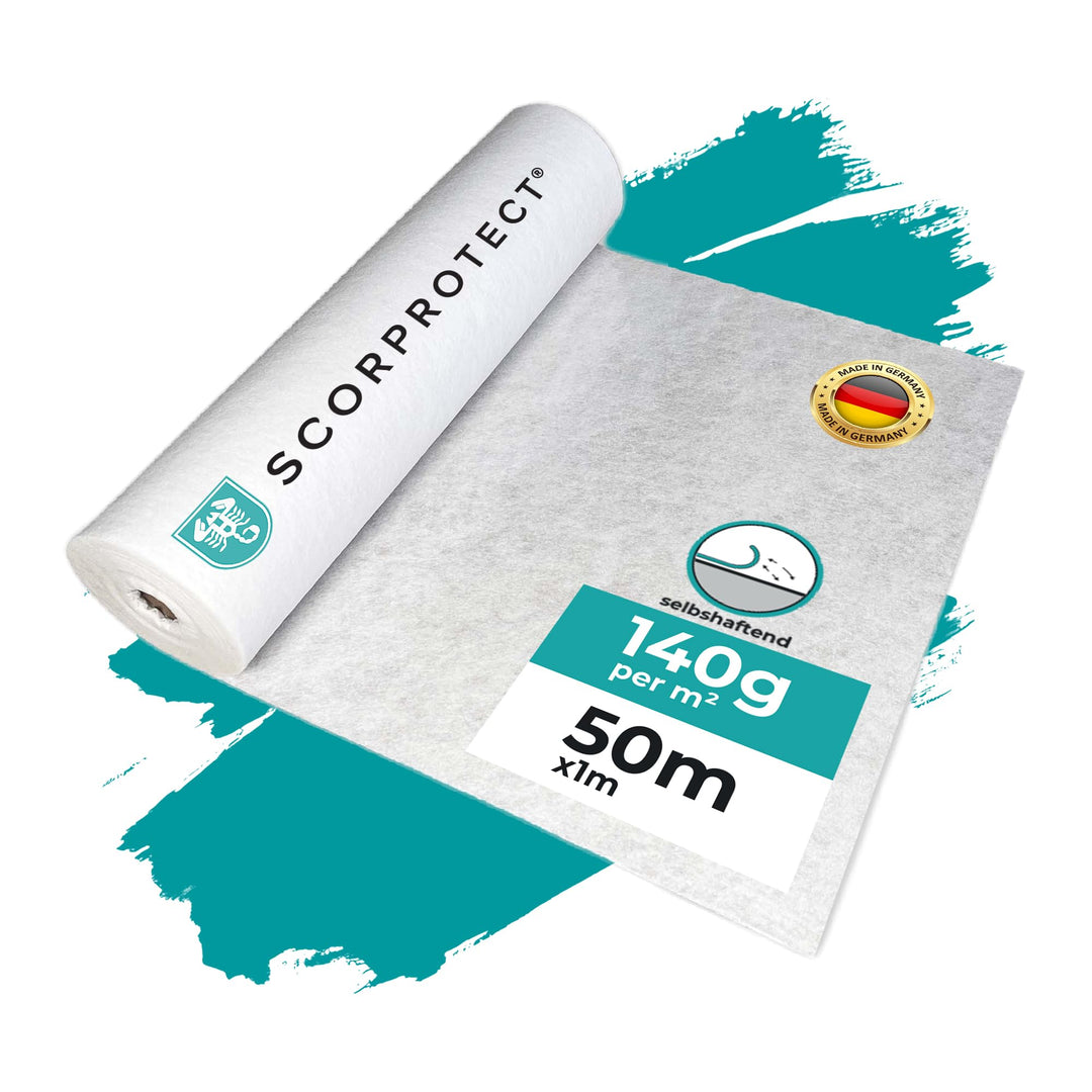 Abdeckvlies 1 m x 50 m weiss 140g/m² selbsthaftend haftend Bodenschutz Schutzvlies Treppenvlies