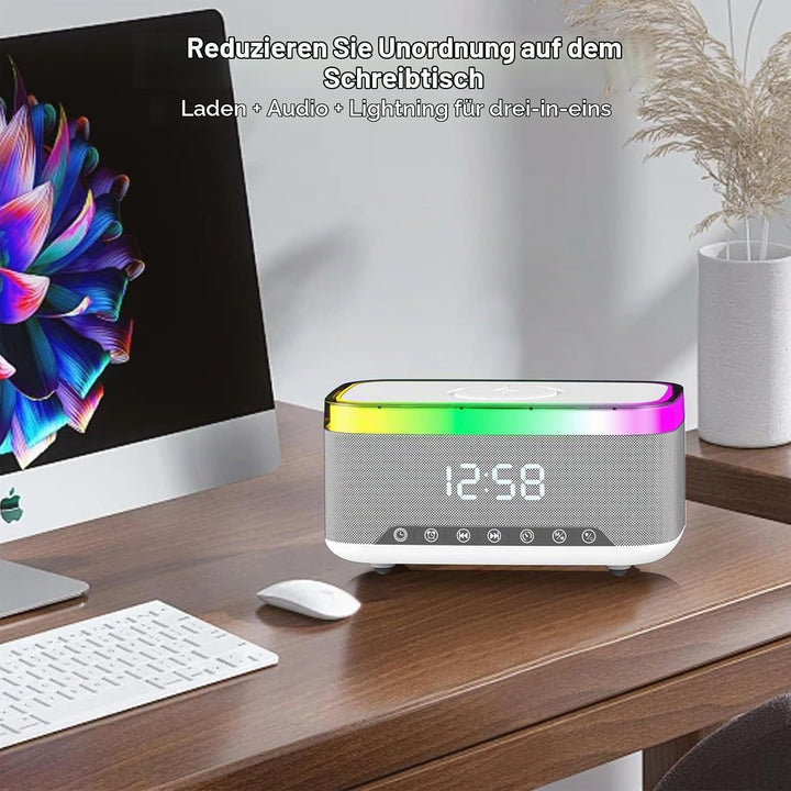 Wecker Digital, Wecker mit Ladestation, Radiowecker Funkuhr Digital mit Bluetooth Lautsprecher 6 Far